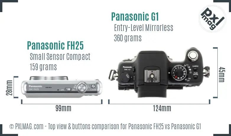 Panasonic FH25 vs Panasonic G1 top view buttons comparison