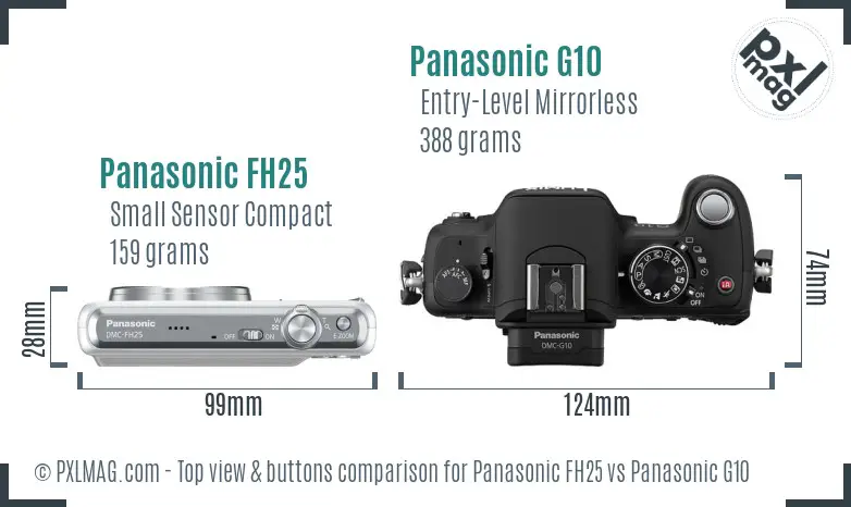 Panasonic FH25 vs Panasonic G10 top view buttons comparison Panasonic FH25 vs Panasonic G10 top view buttons comparison