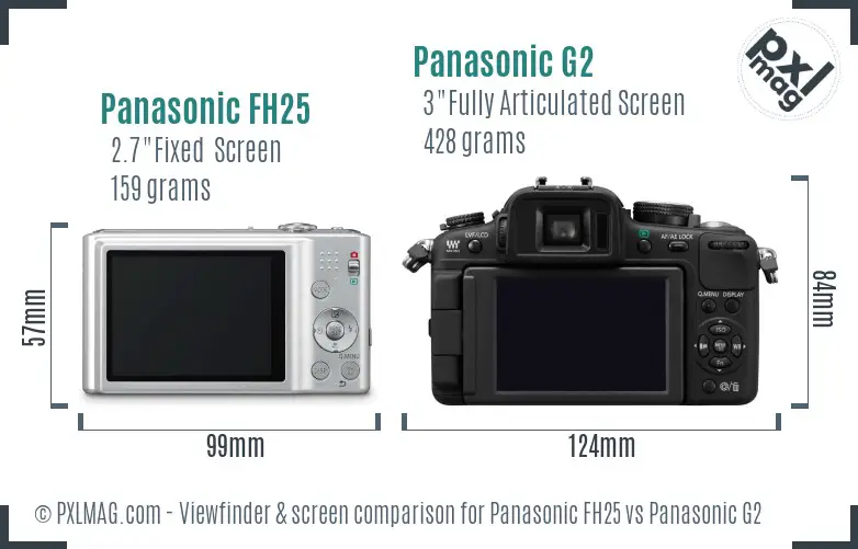 Panasonic FH25 vs Panasonic G2 Screen and Viewfinder comparison