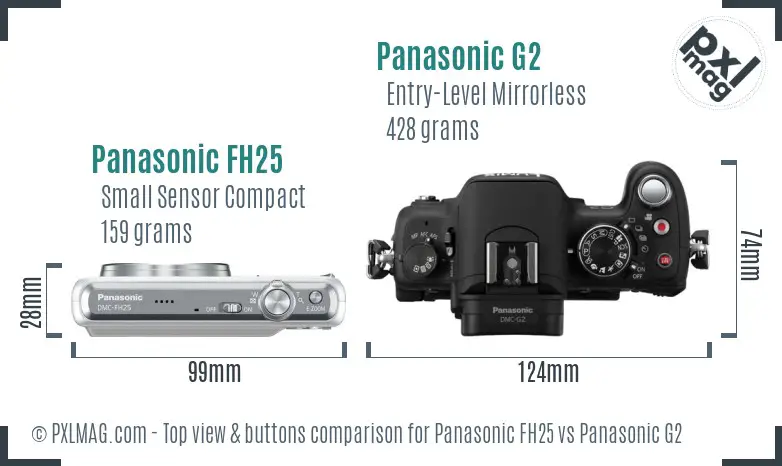 Panasonic FH25 vs Panasonic G2 top view buttons comparison