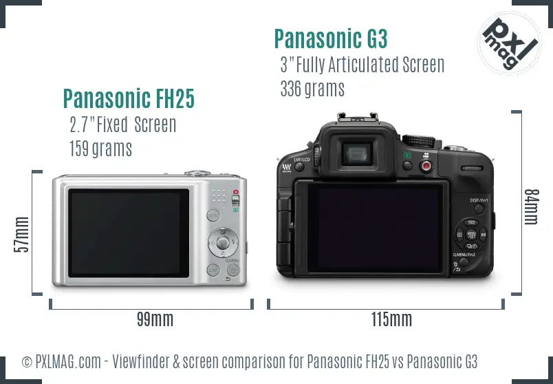 Panasonic FH25 vs Panasonic G3 Screen and Viewfinder comparison