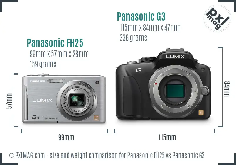 Panasonic FH25 vs Panasonic G3 size comparison