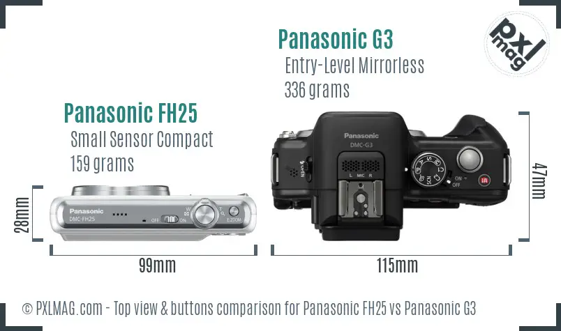 Panasonic FH25 vs Panasonic G3 top view buttons comparison