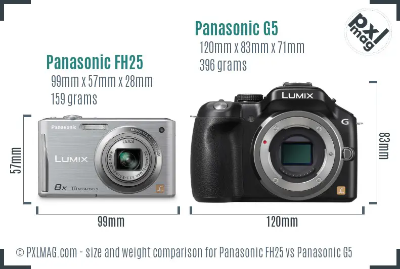 Panasonic FH25 vs Panasonic G5 size comparison