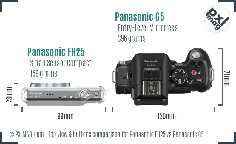 Panasonic FH25 vs Panasonic G5 top view buttons comparison