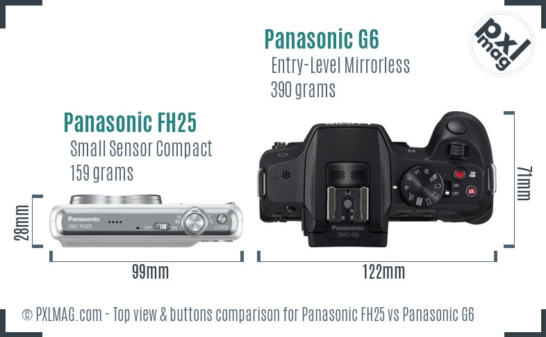 Panasonic FH25 vs Panasonic G6 top view buttons comparison