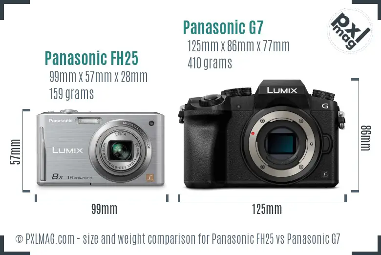 Panasonic FH25 vs Panasonic G7 size comparison