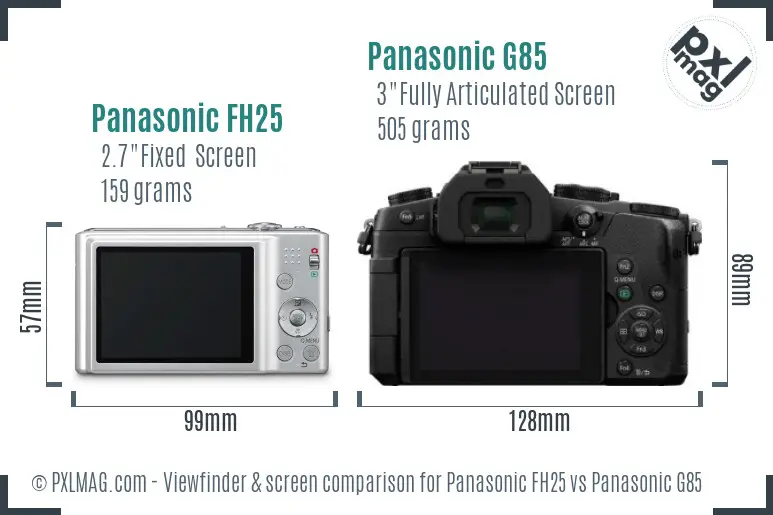 Panasonic FH25 vs Panasonic G85 Screen and Viewfinder comparison