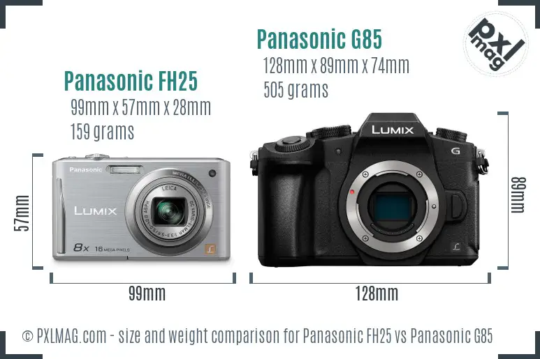 Panasonic FH25 vs Panasonic G85 size comparison