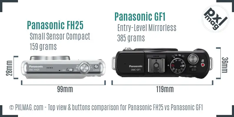 Panasonic FH25 vs Panasonic GF1 top view buttons comparison