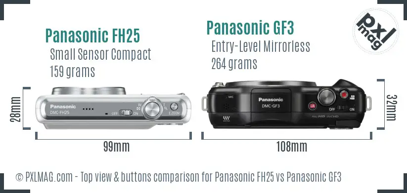 Panasonic FH25 vs Panasonic GF3 top view buttons comparison