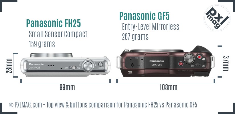 Panasonic FH25 vs Panasonic GF5 top view buttons comparison