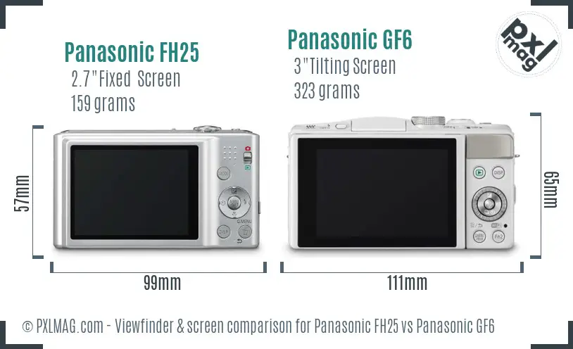 Panasonic FH25 vs Panasonic GF6 Screen and Viewfinder comparison