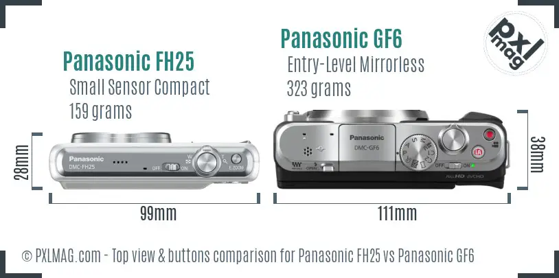 Panasonic FH25 vs Panasonic GF6 top view buttons comparison