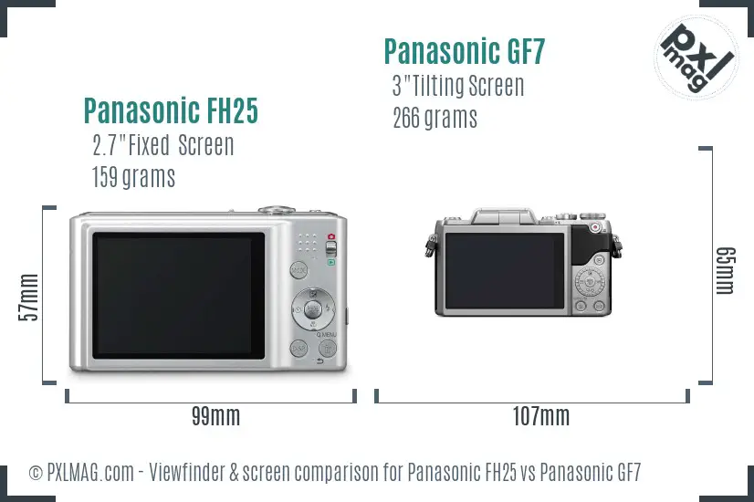 Panasonic FH25 vs Panasonic GF7 Screen and Viewfinder comparison