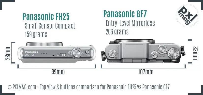 Panasonic FH25 vs Panasonic GF7 top view buttons comparison