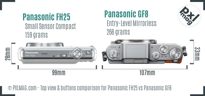 Panasonic FH25 vs Panasonic GF8 top view buttons comparison