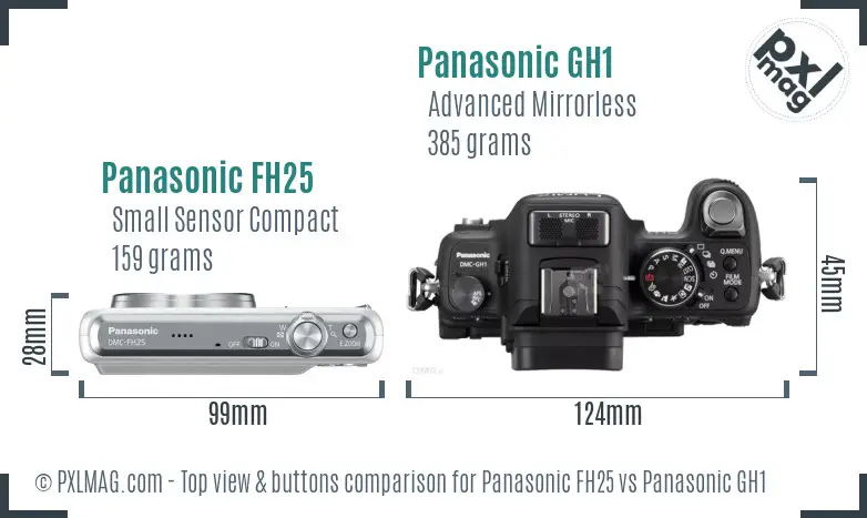Panasonic FH25 vs Panasonic GH1 top view buttons comparison