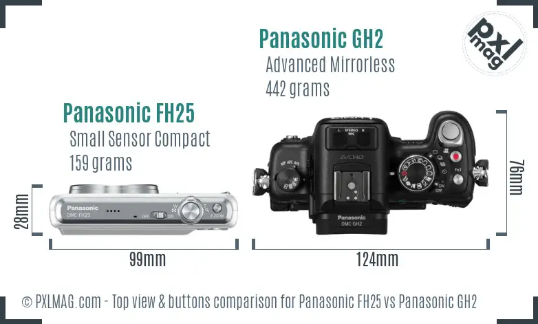 Panasonic FH25 vs Panasonic GH2 top view buttons comparison