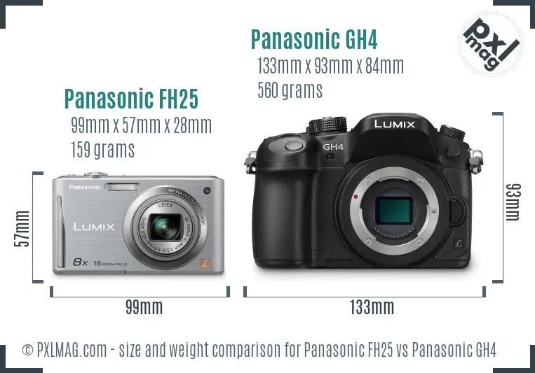 Panasonic FH25 vs Panasonic GH4 size comparison
