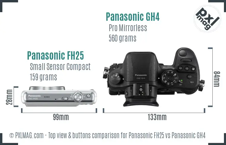 Panasonic FH25 vs Panasonic GH4 top view buttons comparison