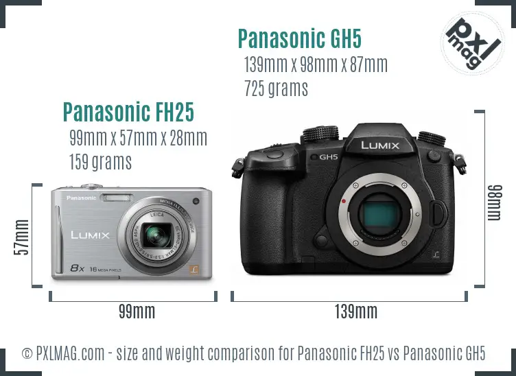 Panasonic FH25 vs Panasonic GH5 size comparison