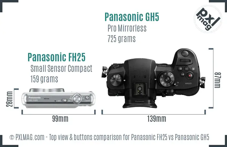 Panasonic FH25 vs Panasonic GH5 top view buttons comparison