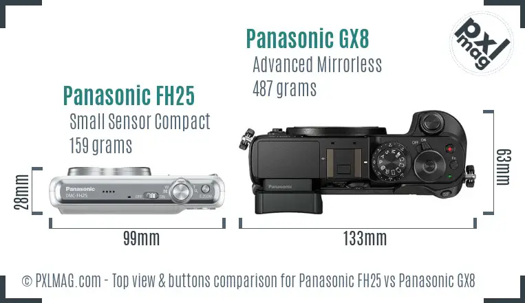 Panasonic FH25 vs Panasonic GX8 top view buttons comparison Panasonic FH25 vs Panasonic GX8 top view buttons comparison