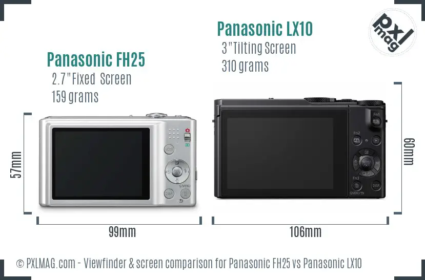 Panasonic FH25 vs Panasonic LX10 Screen and Viewfinder comparison Panasonic FH25 vs Panasonic LX10 Screen and Viewfinder comparison