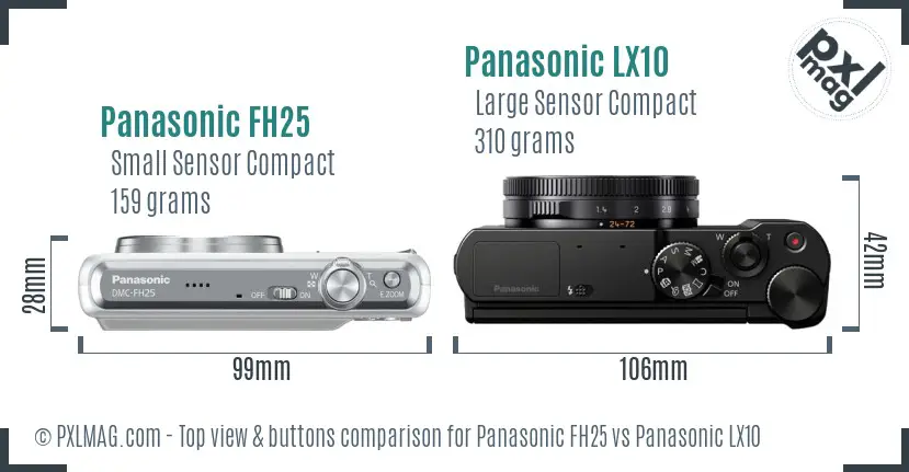 Panasonic FH25 vs Panasonic LX10 top view buttons comparison Panasonic FH25 vs Panasonic LX10 top view buttons comparison