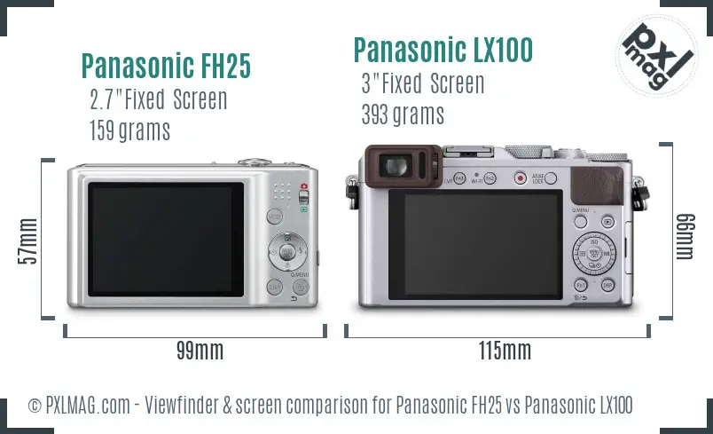 Panasonic FH25 vs Panasonic LX100 Screen and Viewfinder comparison Panasonic FH25 vs Panasonic LX100 Screen and Viewfinder comparison