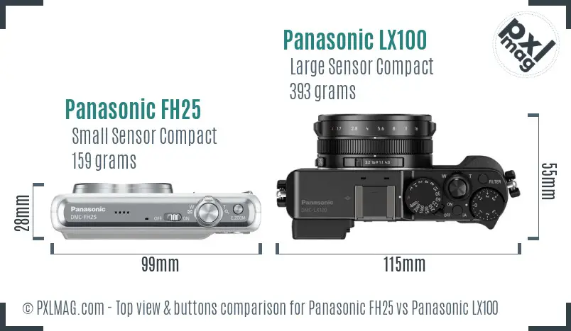 Panasonic FH25 vs Panasonic LX100 top view buttons comparison Panasonic FH25 vs Panasonic LX100 top view buttons comparison