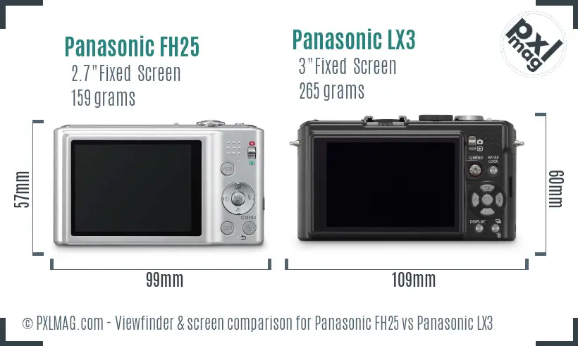 Panasonic FH25 vs Panasonic LX3 Screen and Viewfinder comparison Panasonic FH25 vs Panasonic LX3 Screen and Viewfinder comparison
