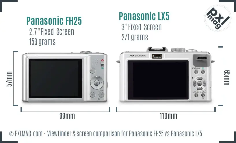Panasonic FH25 vs Panasonic LX5 Screen and Viewfinder comparison