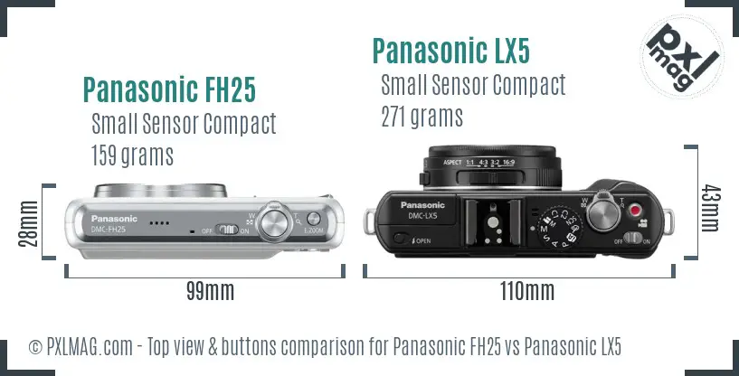 Panasonic FH25 vs Panasonic LX5 top view buttons comparison