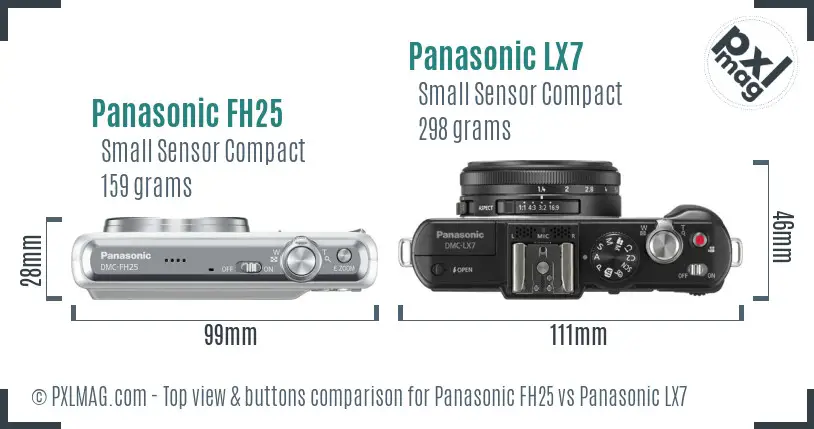 Panasonic FH25 vs Panasonic LX7 top view buttons comparison
