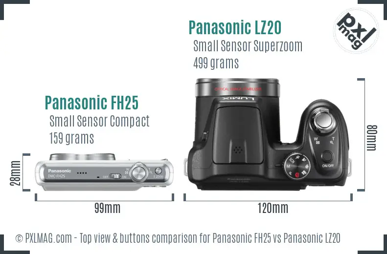 Panasonic FH25 vs Panasonic LZ20 top view buttons comparison