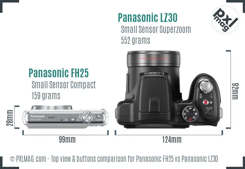 Panasonic FH25 vs Panasonic LZ30 top view buttons comparison Panasonic FH25 vs Panasonic LZ30 top view buttons comparison