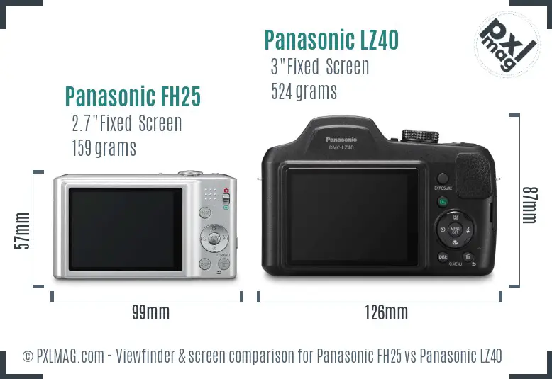 Panasonic FH25 vs Panasonic LZ40 Screen and Viewfinder comparison Panasonic FH25 vs Panasonic LZ40 Screen and Viewfinder comparison