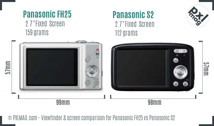 Panasonic FH25 vs Panasonic S2 Screen and Viewfinder comparison
