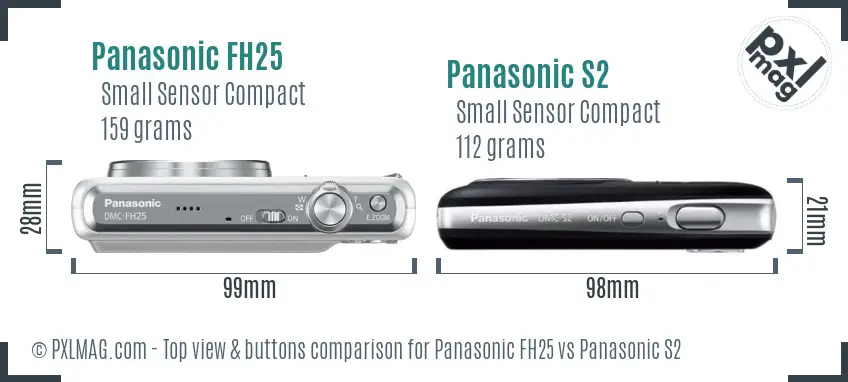 Panasonic FH25 vs Panasonic S2 top view buttons comparison