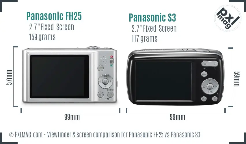 Panasonic FH25 vs Panasonic S3 Screen and Viewfinder comparison Panasonic FH25 vs Panasonic S3 Screen and Viewfinder comparison