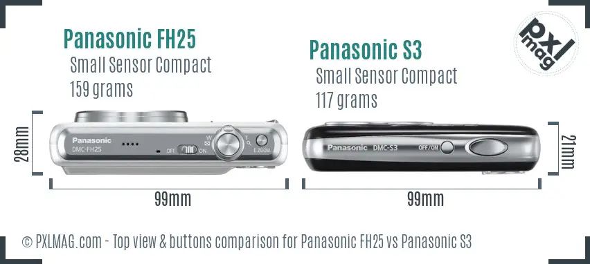 Panasonic FH25 vs Panasonic S3 top view buttons comparison Panasonic FH25 vs Panasonic S3 top view buttons comparison