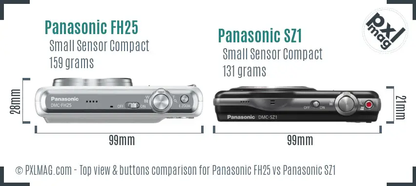 Panasonic FH25 vs Panasonic SZ1 top view buttons comparison Panasonic FH25 vs Panasonic SZ1 top view buttons comparison