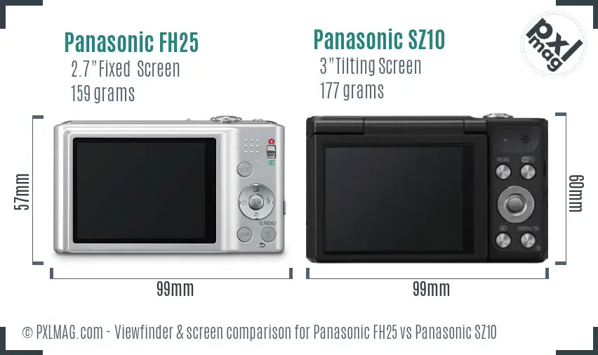 Panasonic FH25 vs Panasonic SZ10 Screen and Viewfinder comparison