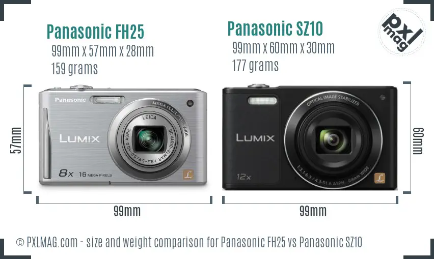 Panasonic FH25 vs Panasonic SZ10 size comparison