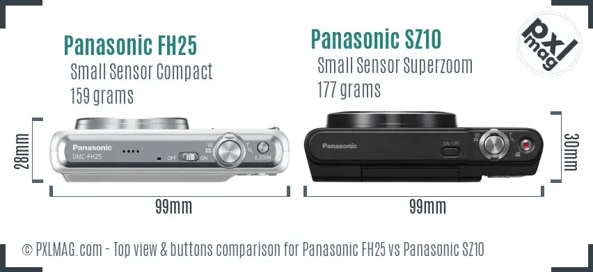 Panasonic FH25 vs Panasonic SZ10 top view buttons comparison