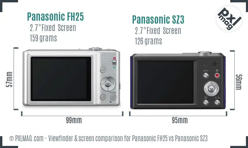 Panasonic FH25 vs Panasonic SZ3 Screen and Viewfinder comparison