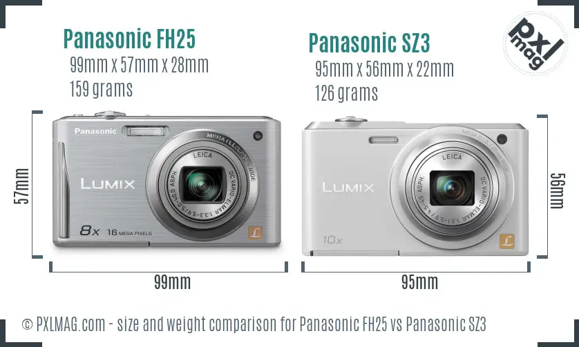 Panasonic FH25 vs Panasonic SZ3 size comparison