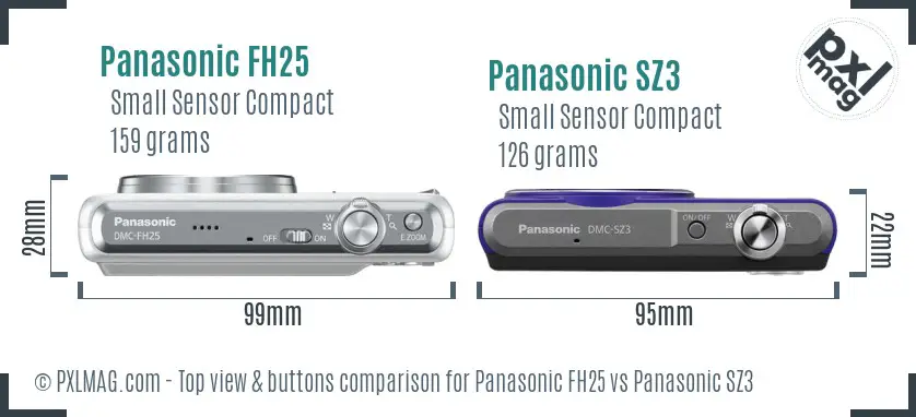 Panasonic FH25 vs Panasonic SZ3 top view buttons comparison